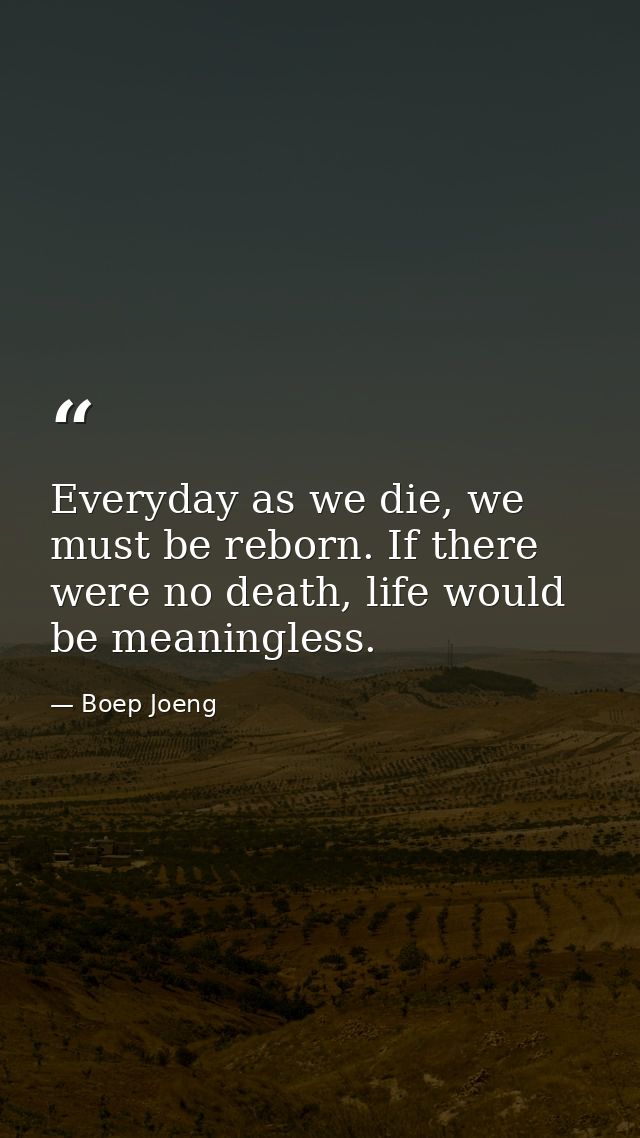 Everyday as we die, we must be reborn. If there were no death, life would be meaningless. — Boep Joeng