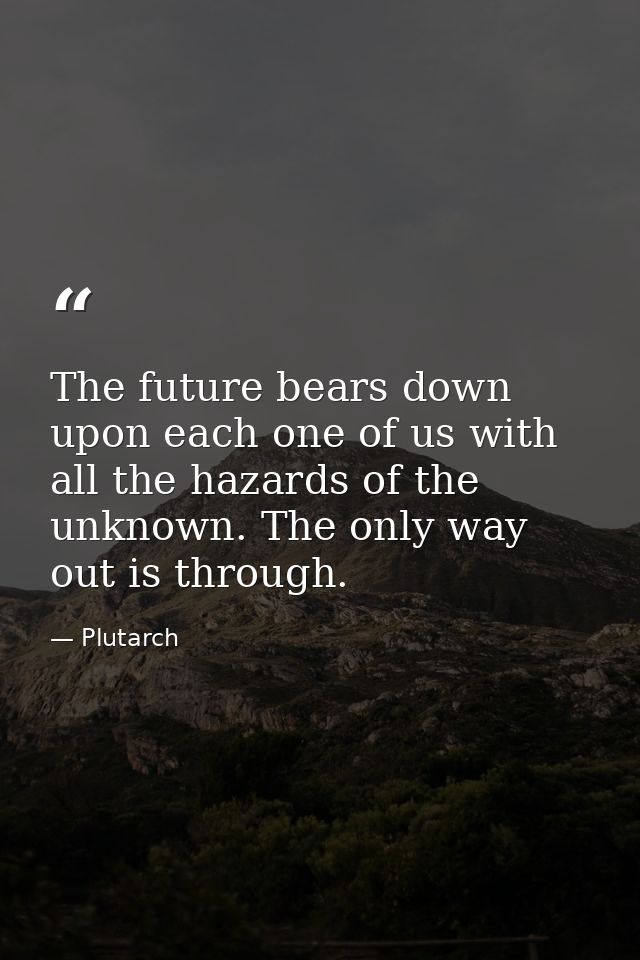 The future bears down upon each one of us with all the hazards of the unknown. The only way out is through. — Plutarch