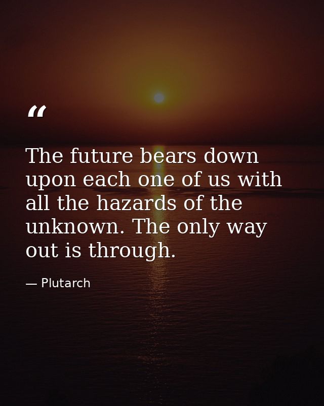 The future bears down upon each one of us with all the hazards of the unknown. The only way out is through. — Plutarch