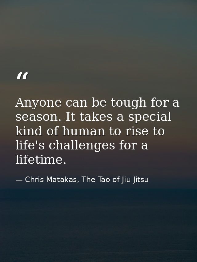 Anyone can be tough for a season. It takes a special kind of human to rise to life's challenges for a lifetime. — Chris Matakas, The Tao of Jiu Jitsu