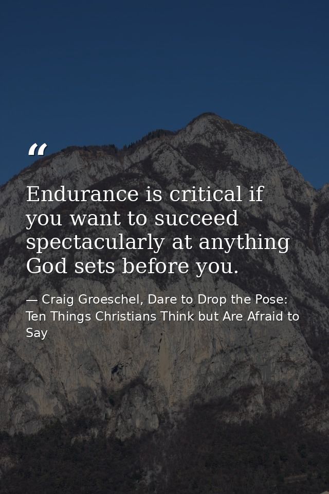 Endurance is critical if you want to succeed spectacularly at anything God sets before you. — Craig Groeschel, Dare to Drop the Pose: Ten Things Christians Think but Are Afraid to Say