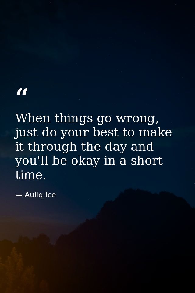 When things go wrong, just do your best to make it through the day and you'll be okay in a short time. — Auliq Ice