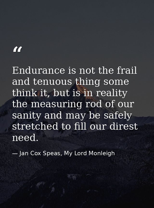 Endurance is not the frail and tenuous thing some think it, but is in reality the measuring rod of our sanity and may be — Jan Cox Speas, My Lord Monleigh