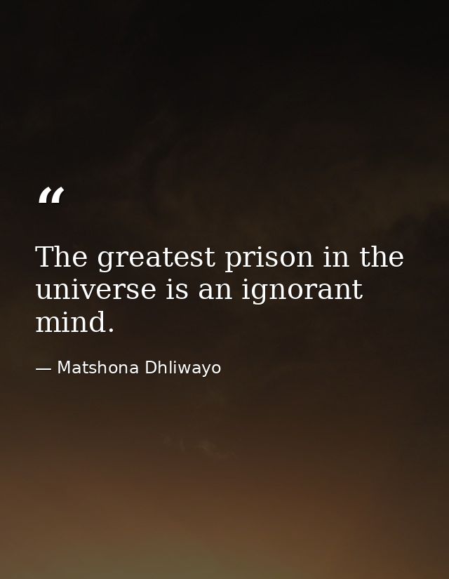 The greatest prison in the universe is an ignorant mind. — Matshona Dhliwayo