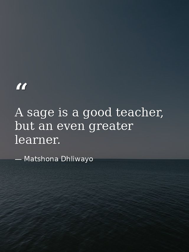 A sage is a good teacher, but an even greater learner. — Matshona Dhliwayo