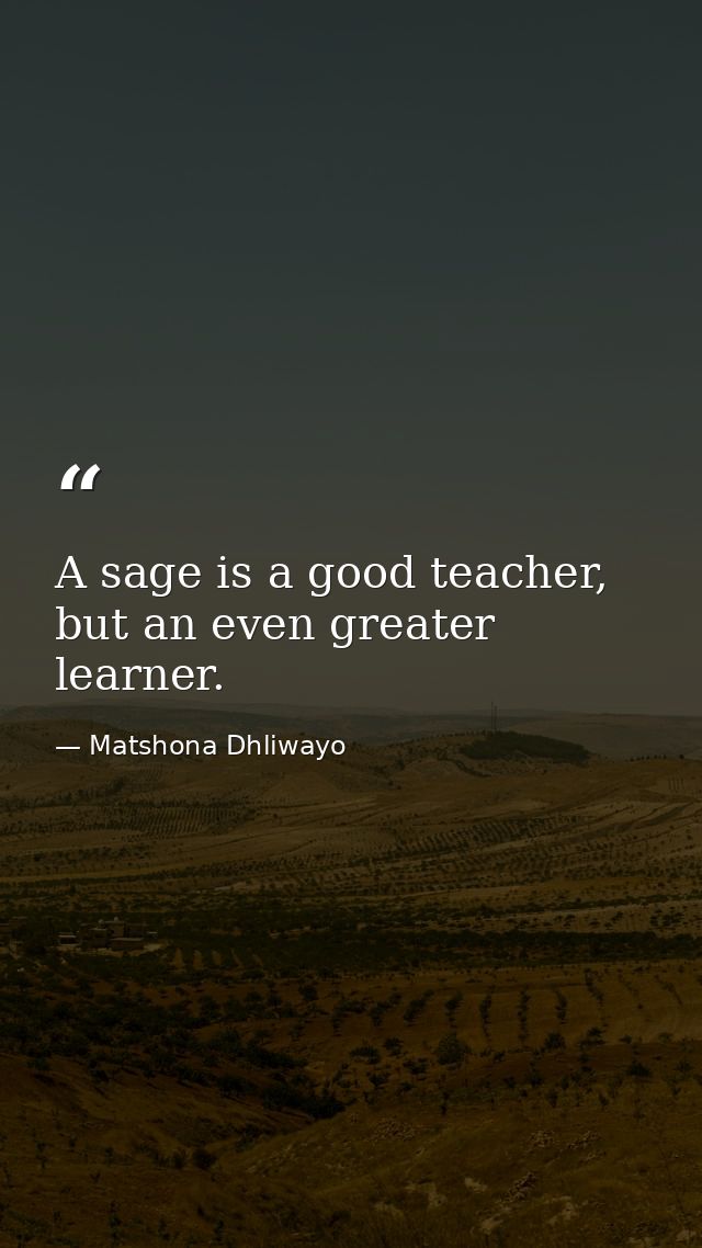A sage is a good teacher, but an even greater learner. — Matshona Dhliwayo