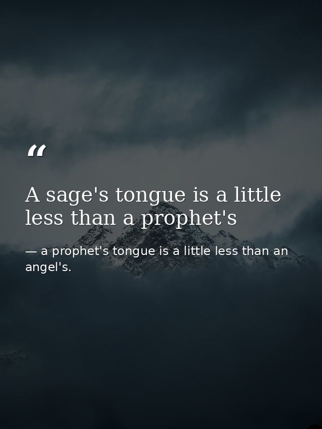 A sage's tongue is a little less than a prophet's — a prophet's tongue is a little less than an angel's.