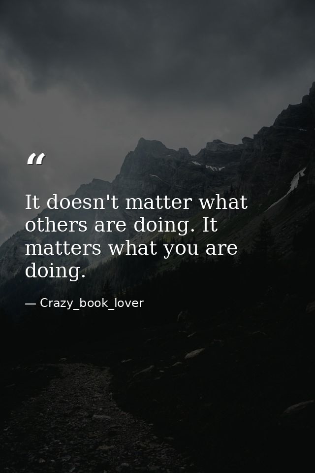 It doesn't matter what others are doing. It matters what you are doing. — Crazy_book_lover