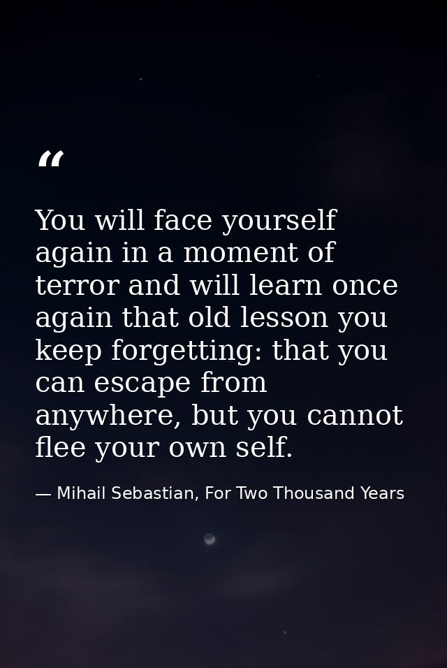 You will face yourself again in a moment of terror and will learn once again that old lesson you keep forgetting: that y — Mihail Sebastian, For Two Thousand Years
