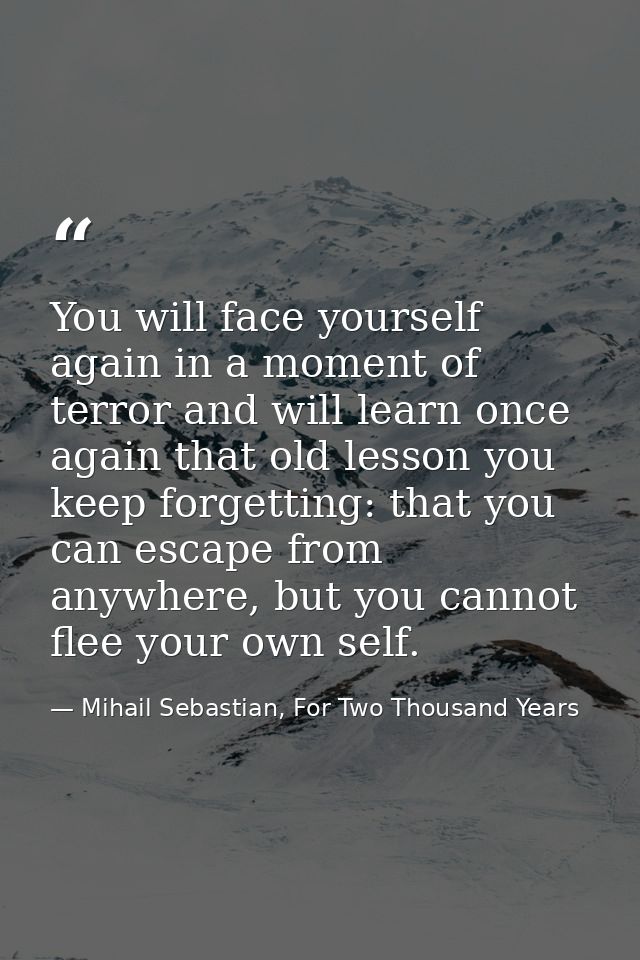 You will face yourself again in a moment of terror and will learn once again that old lesson you keep forgetting: that y — Mihail Sebastian, For Two Thousand Years