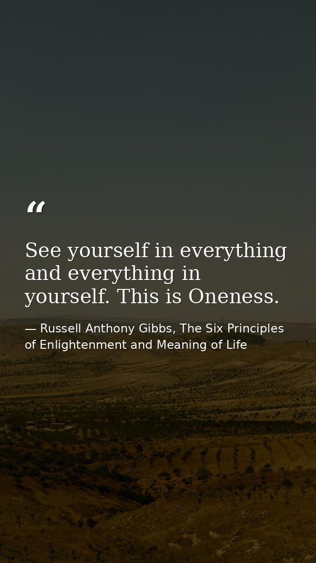 See yourself in everything and everything in yourself. This is Oneness. — Russell Anthony Gibbs, The Six Principles of Enlightenment and Meaning of Life