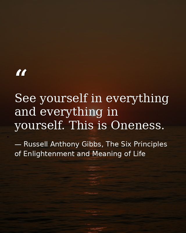 See yourself in everything and everything in yourself. This is Oneness. — Russell Anthony Gibbs, The Six Principles of Enlightenment and Meaning of Life