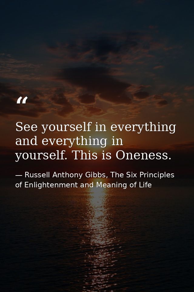See yourself in everything and everything in yourself. This is Oneness. — Russell Anthony Gibbs, The Six Principles of Enlightenment and Meaning of Life