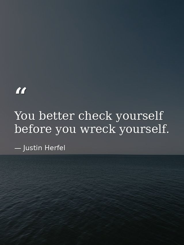You better check yourself before you wreck yourself. — Justin Herfel