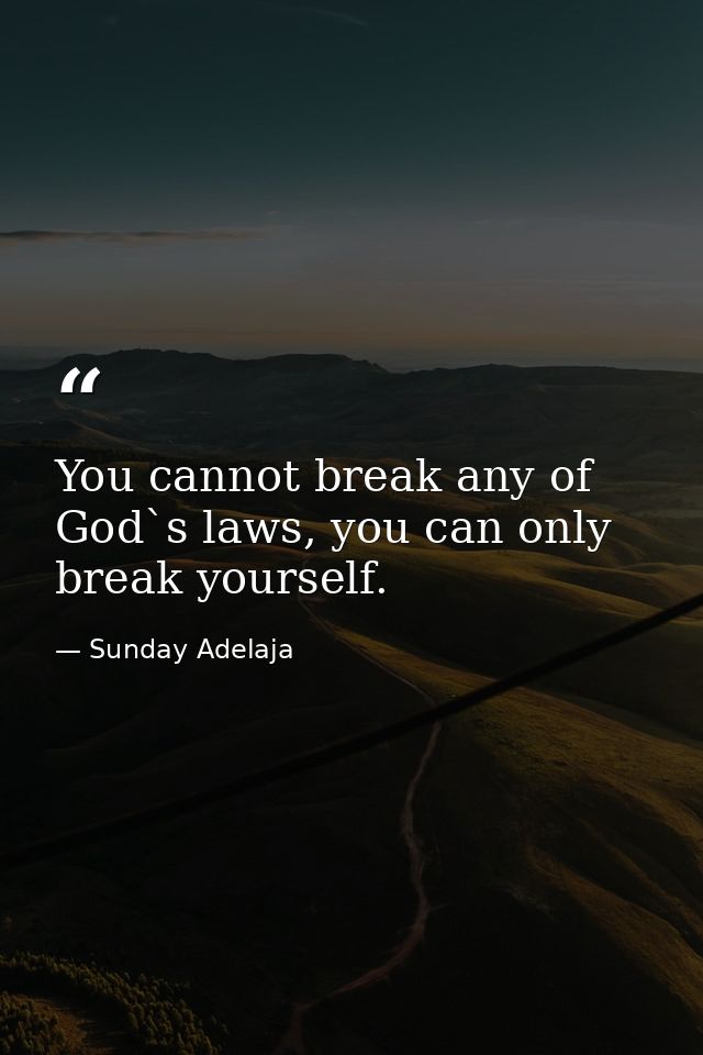 You cannot break any of God`s laws, you can only break yourself. — Sunday Adelaja