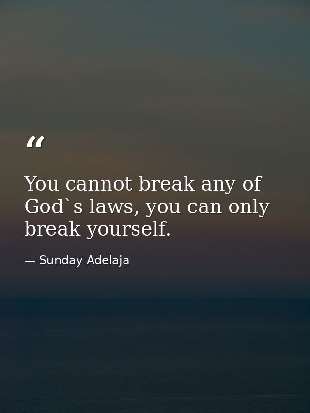 You cannot break any of God`s laws, you can only break yourself. — Sunday Adelaja