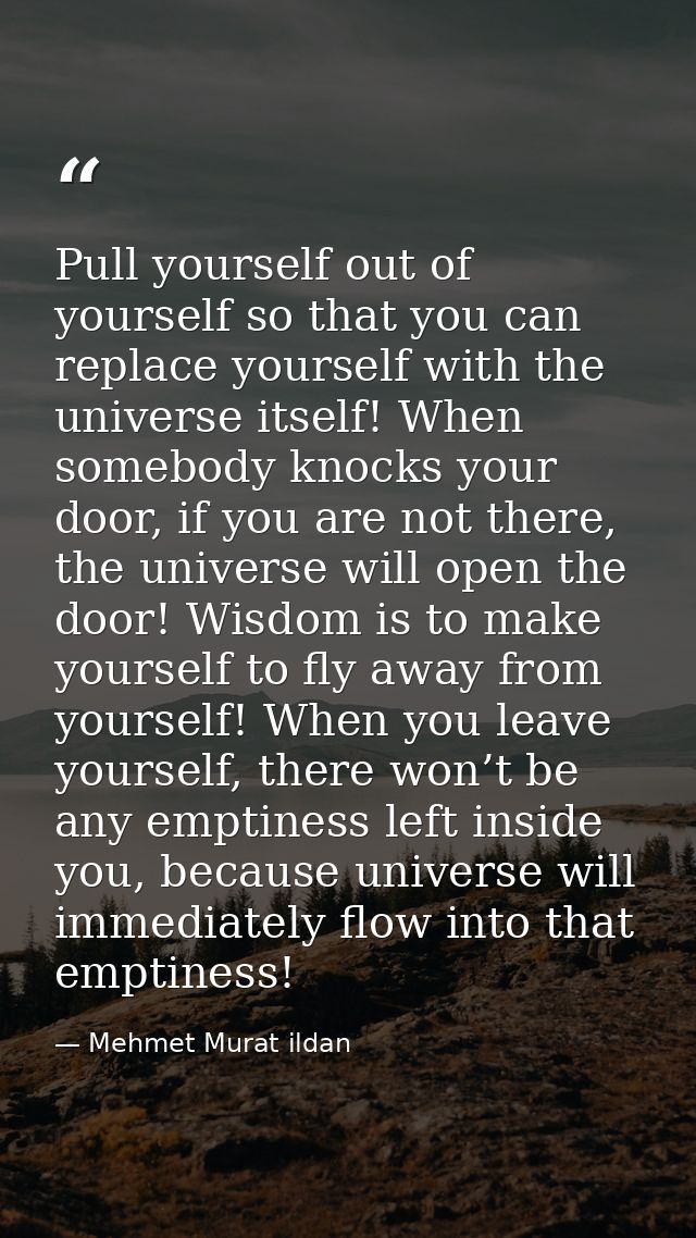 Pull yourself out of yourself so that you can replace yourself with the universe itself! When somebody knocks your door, — Mehmet Murat ildan