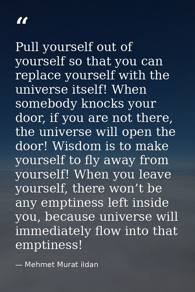 Pull yourself out of yourself so that you can replace yourself with the universe itself! When somebody knocks your door, — Mehmet Murat ildan