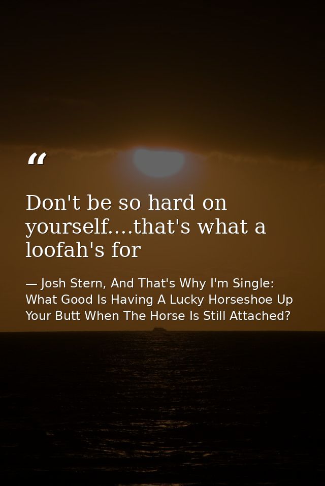 Don't be so hard on yourself....that's what a loofah's for — Josh Stern, And That's Why I'm Single: What Good Is Having A Lucky Horseshoe Up Your Butt When The Horse Is Still Attached?