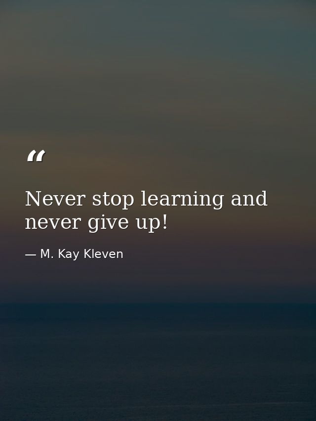 Never stop learning and never give up! — M. Kay Kleven