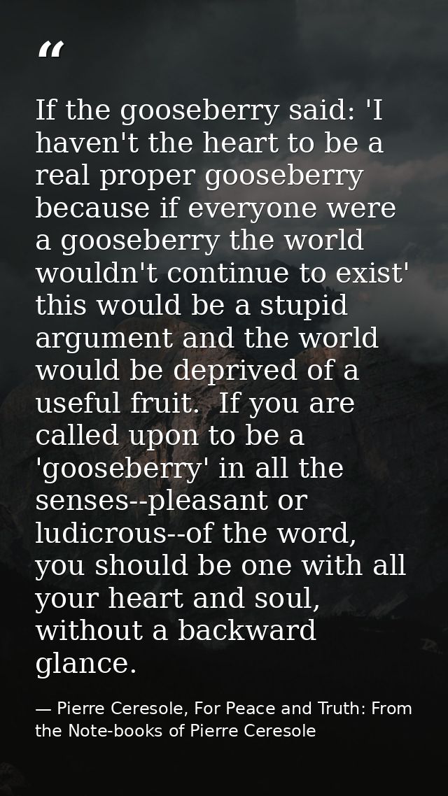 If the gooseberry said: 'I haven't the heart to be a real proper gooseberry because if everyone were a gooseberry the wo — Pierre Ceresole, For Peace and Truth: From the Note-books of Pierre Ceresole