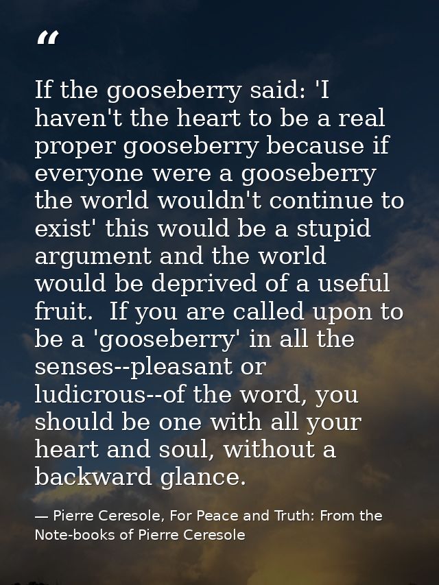If the gooseberry said: 'I haven't the heart to be a real proper gooseberry because if everyone were a gooseberry the wo — Pierre Ceresole, For Peace and Truth: From the Note-books of Pierre Ceresole