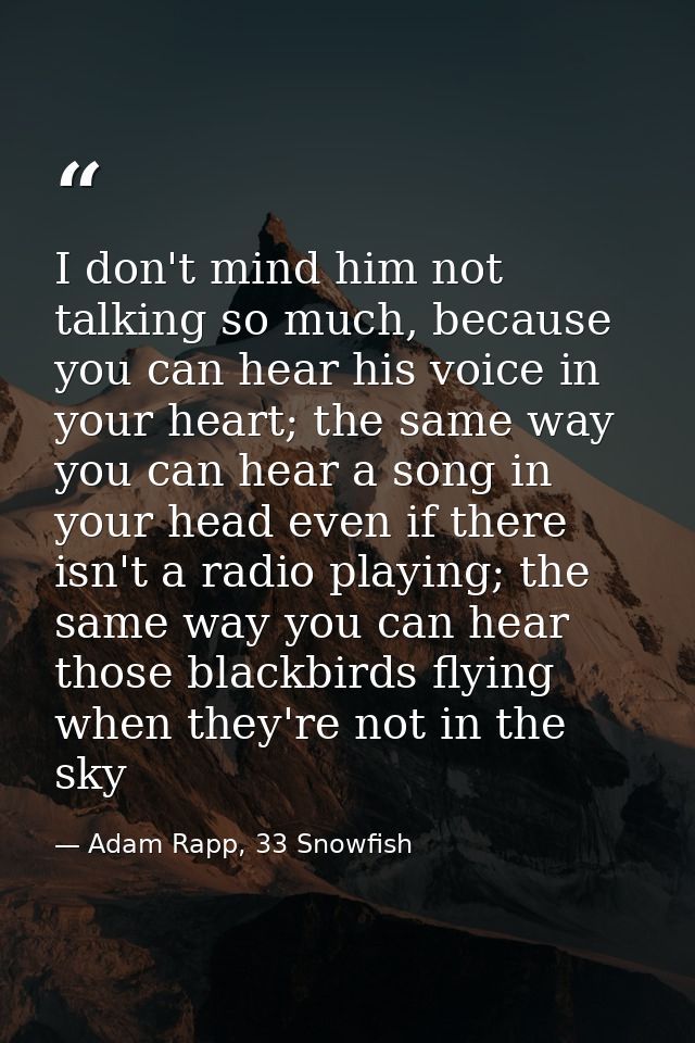 I don't mind him not talking so much, because you can hear his voice in your heart; the same way you can hear a song in  — Adam Rapp, 33 Snowfish