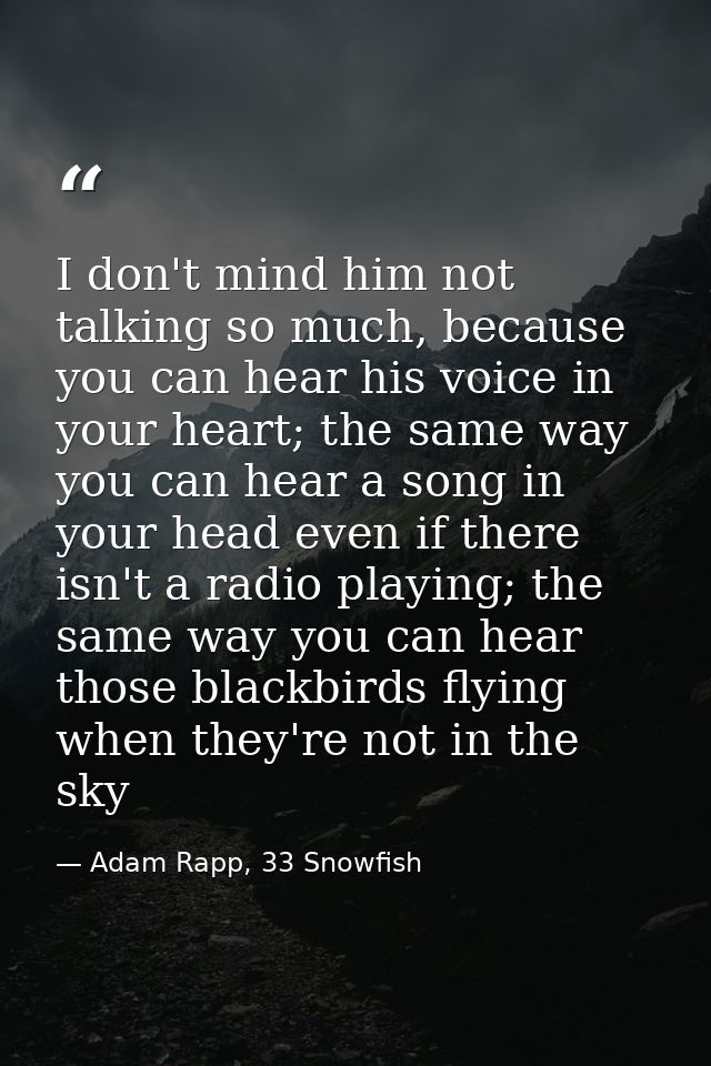 I don't mind him not talking so much, because you can hear his voice in your heart; the same way you can hear a song in  — Adam Rapp, 33 Snowfish