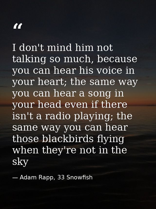I don't mind him not talking so much, because you can hear his voice in your heart; the same way you can hear a song in  — Adam Rapp, 33 Snowfish