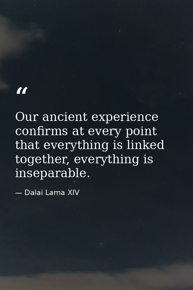 Our ancient experience confirms at every point that everything is linked together, everything is inseparable. — Dalai Lama XIV
