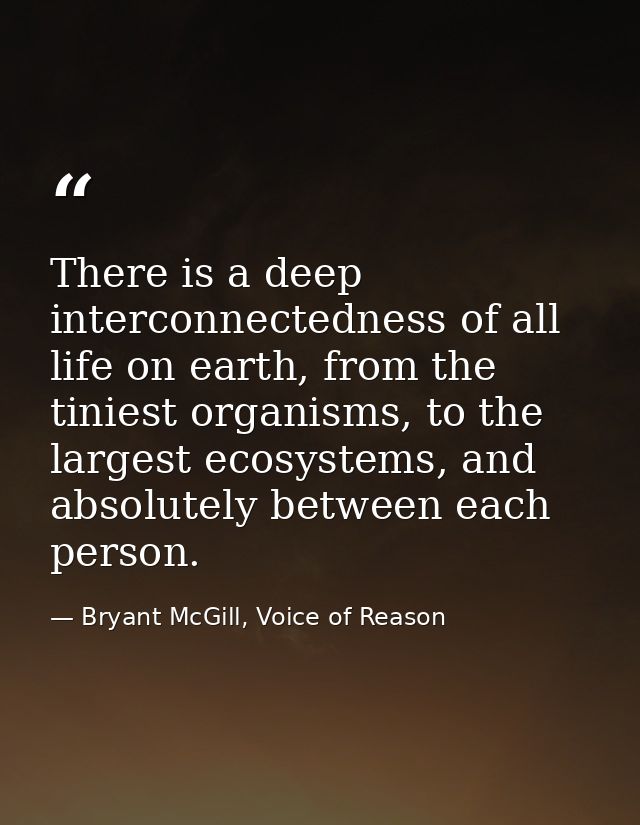 There is a deep interconnectedness of all life on earth, from the tiniest organisms, to the largest ecosystems, and abso — Bryant McGill, Voice of Reason