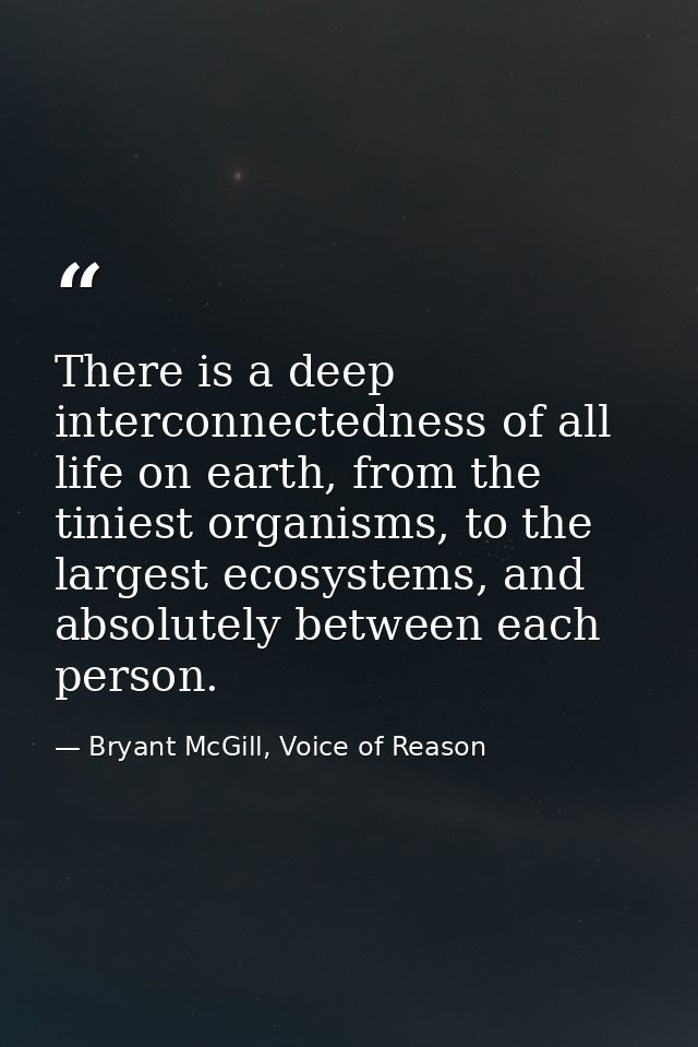 There is a deep interconnectedness of all life on earth, from the tiniest organisms, to the largest ecosystems, and abso — Bryant McGill, Voice of Reason