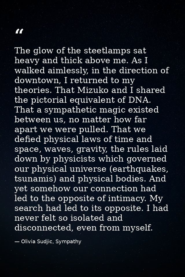 The glow of the steetlamps sat heavy and thick above me. As I walked aimlessly, in the direction of downtown, I returned — Olivia Sudjic, Sympathy