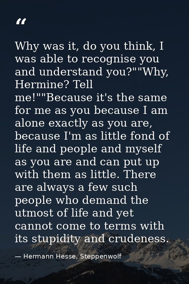 Why was it, do you think, I was able to recognise you and understand you?""Why, Hermine? Tell me!""Because it's the same — Hermann Hesse, Steppenwolf