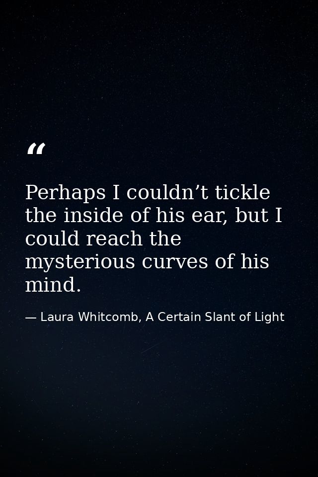 Perhaps I couldn’t tickle the inside of his ear, but I could reach the mysterious curves of his mind. — Laura Whitcomb, A Certain Slant of Light