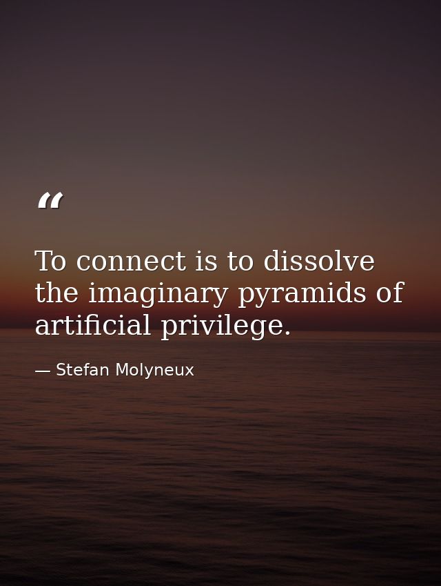 To connect is to dissolve the imaginary pyramids of artificial privilege. — Stefan Molyneux