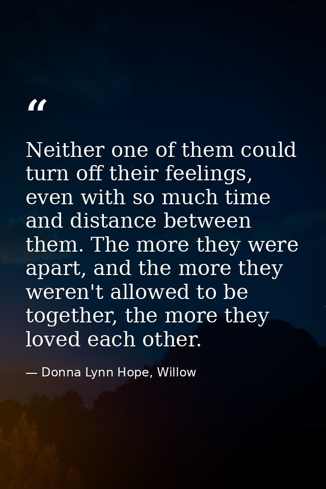 Neither one of them could turn off their feelings, even with so much time and distance between them. The more they were  — Donna Lynn Hope, Willow