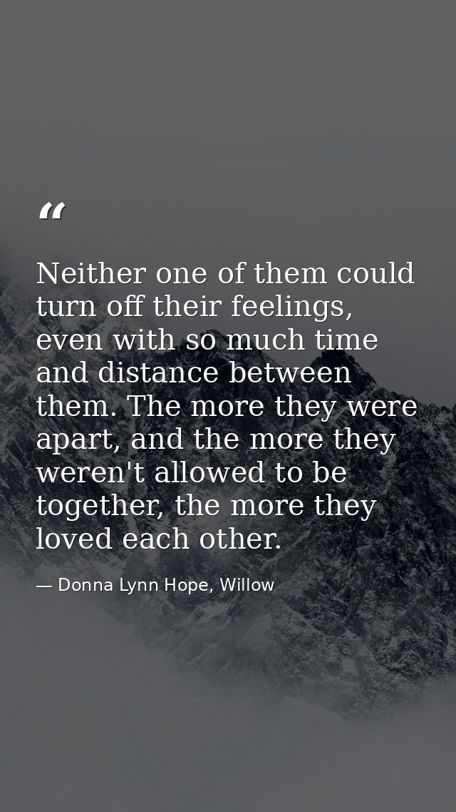Neither one of them could turn off their feelings, even with so much time and distance between them. The more they were  — Donna Lynn Hope, Willow