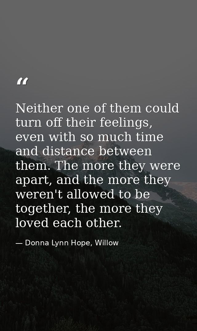 Neither one of them could turn off their feelings, even with so much time and distance between them. The more they were  — Donna Lynn Hope, Willow