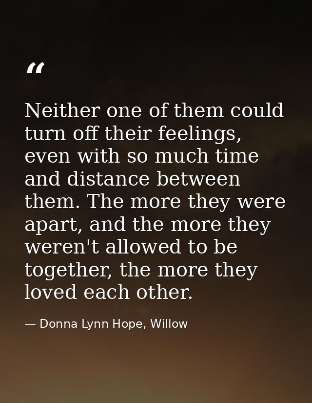 Neither one of them could turn off their feelings, even with so much time and distance between them. The more they were  — Donna Lynn Hope, Willow