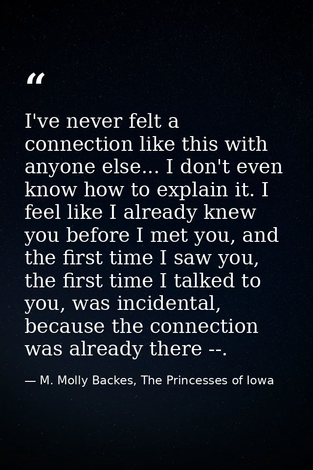 I've never felt a connection like this with anyone else... I don't even know how to explain it. I feel like I already kn — M. Molly Backes, The Princesses of Iowa