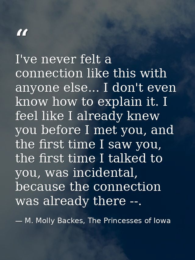 I've never felt a connection like this with anyone else... I don't even know how to explain it. I feel like I already kn — M. Molly Backes, The Princesses of Iowa