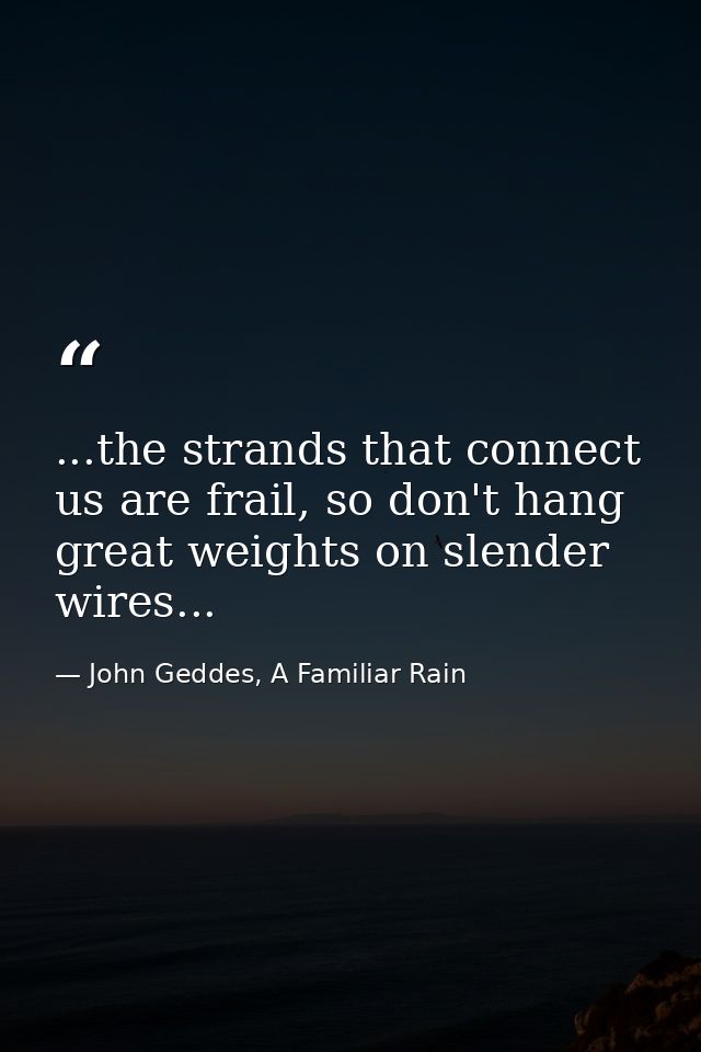 ...the strands that connect us are frail, so don't hang great weights on slender wires... — John Geddes, A Familiar Rain