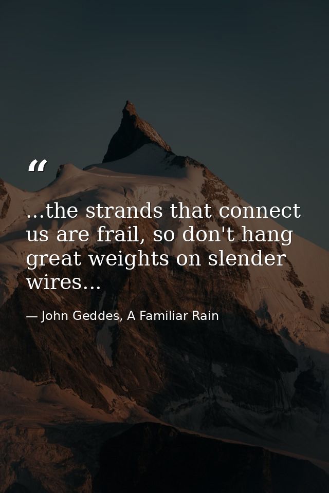 ...the strands that connect us are frail, so don't hang great weights on slender wires... — John Geddes, A Familiar Rain