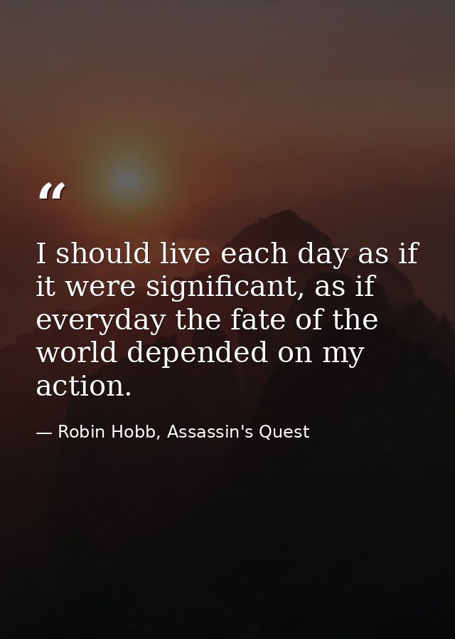 I should live each day as if it were significant, as if everyday the fate of the world depended on my action. — Robin Hobb, Assassin's Quest