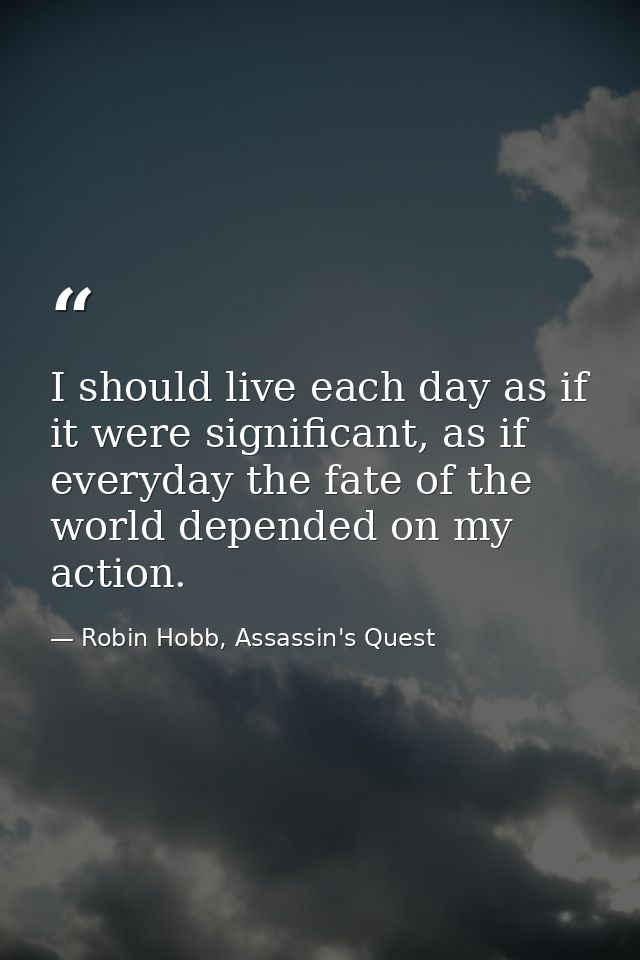 I should live each day as if it were significant, as if everyday the fate of the world depended on my action. — Robin Hobb, Assassin's Quest