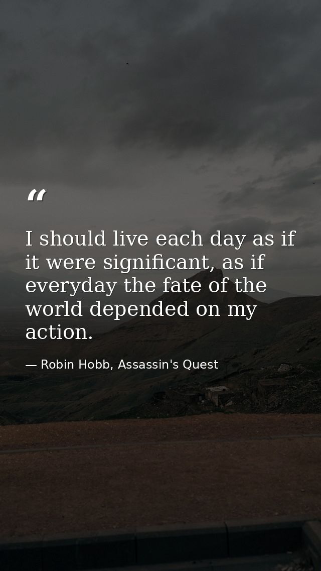 I should live each day as if it were significant, as if everyday the fate of the world depended on my action. — Robin Hobb, Assassin's Quest