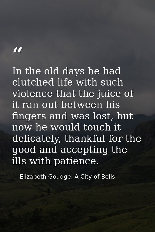 In the old days he had clutched life with such violence that the juice of it ran out between his fingers and was lost, b — Elizabeth Goudge, A City of Bells