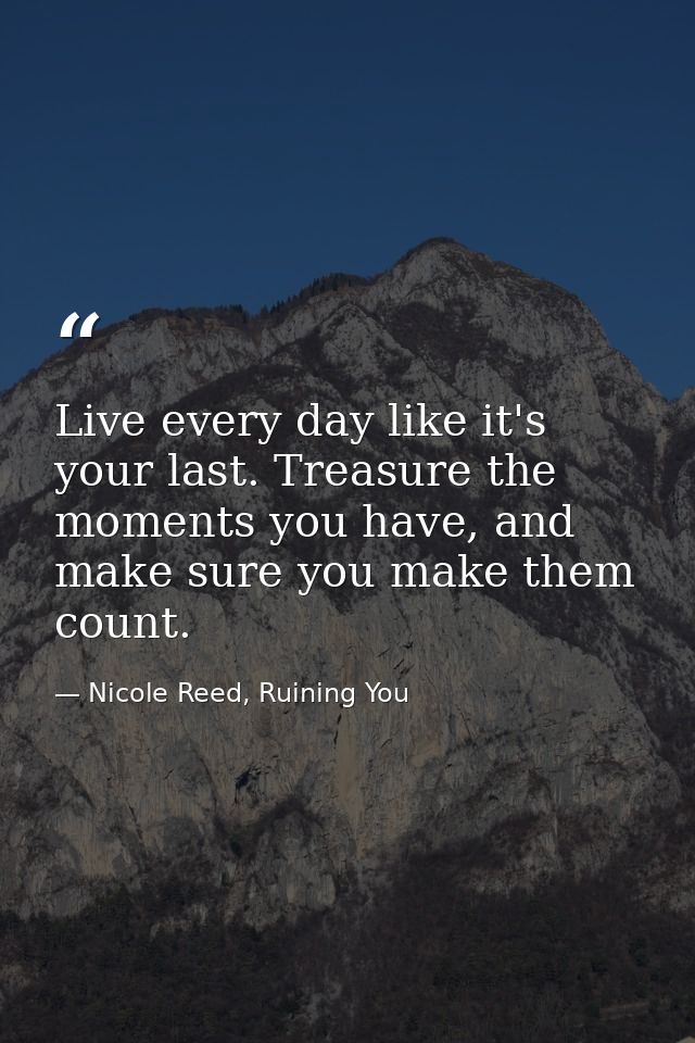 Live every day like it's your last. Treasure the moments you have, and make sure you make them count. — Nicole Reed, Ruining You