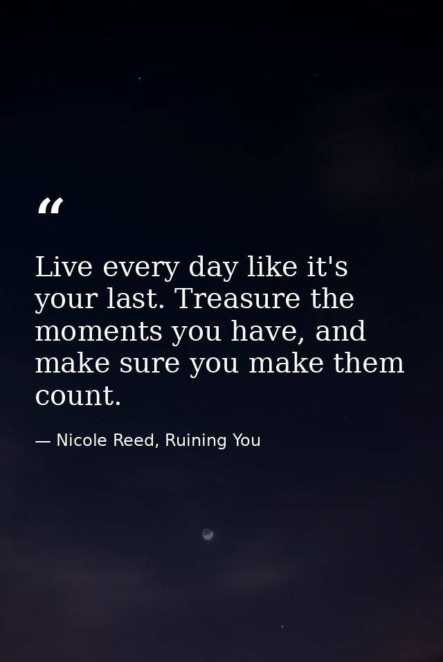 Live every day like it's your last. Treasure the moments you have, and make sure you make them count. — Nicole Reed, Ruining You